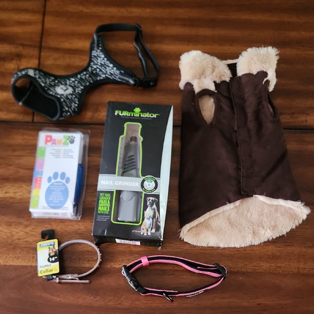 Bundle Set of Dog Accesories Nail Grinder, Collar, Rubber Boots, Outfit